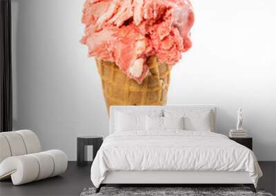 Strawberry-vanilla ice cream in waffle cone Wall mural