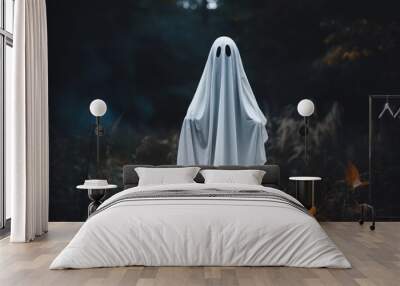 scaary white ghost in halloween in forest Wall mural