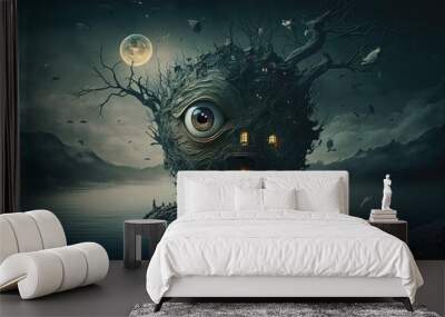 Scary halloween  house background Wall mural