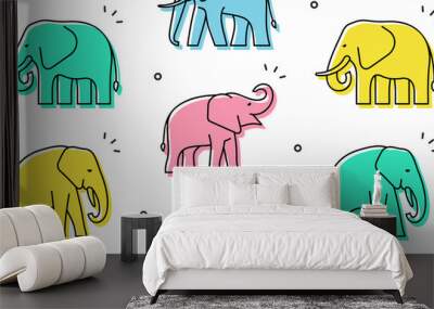 Seamless pattern with Elephants. isolated on white background Wall mural