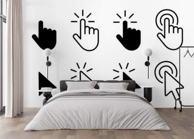 Set of Hand Cursor icons click and Cursor icons click. Isolated on White background Wall mural