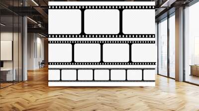 Set old retro film strip template with blank  empty frames. Type 35mm film placeholder on white. Antique films slide in realistic style. Vector illustration video and photo tape. Wall mural