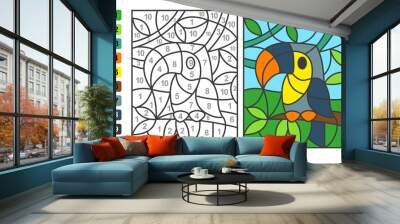 Simple level vector coloring zoo animal bird toucan, color by numbers. Puzzle game for children education Wall mural