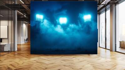 soccer stadium lights reflectors against black background Wall mural