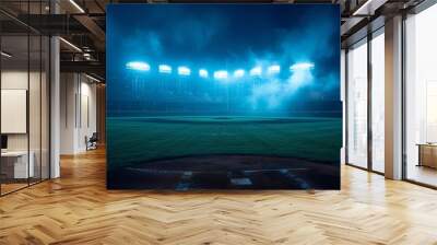 soccer stadium lights reflectors against black background Wall mural