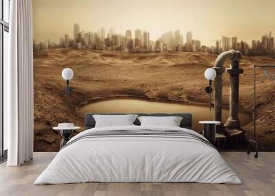 Soil drought cracked landscape sunset Wall mural