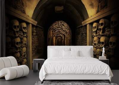 Spooky tunnel with the skulls Wall mural