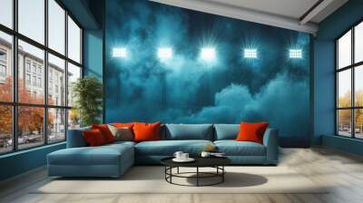 stadium lights and smoke against dark night sky background Wall mural