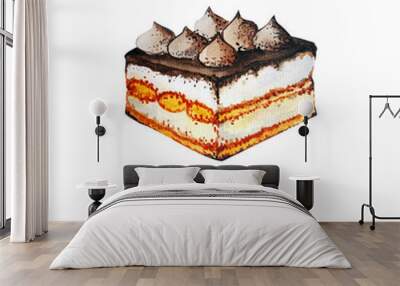 Aquarelle painting of tiramisu sketch art illustration Wall mural