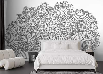 Vector abstract mandala pattern with flowers in a doodle style. Anti-stress coloring book page for adults Wall mural