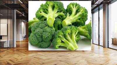 Wide angle of vibrant green broccoli florets isolated on white background  Wall mural