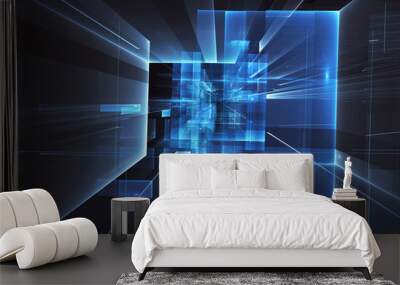 Abstract 3D fractal background, 3D illustration. Virtual Neon City Wall mural