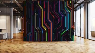 a black background with multicolored lines, polycount, color field, repeating pattern Wall mural