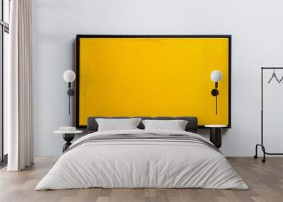 A yellow paint with a black frame on a white background, suprematism, minimalist Wall mural