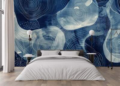 Textured elements, including stippling pattern in navy blue and some linear scribbles Wall mural