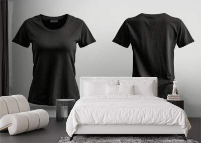 A black shirt with a white collar and a black band around the neck. black woman t-shirt mock up front and back Wall mural