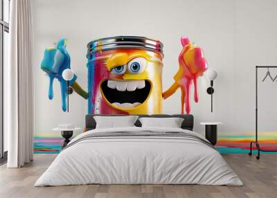 A cartoonish can character giving a thumbs up. The painting is colorful and vibrant, with a happy and positive mood. A cartoonish can of paint smiling, indicating is ready to paint a car Wall mural