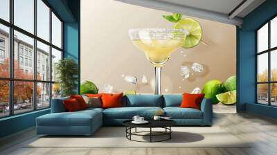 A glass of red drink with a lime slice on top. margarita cocktail, on white background on transparent background Wall mural