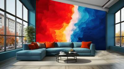 A painting of a red and blue wave with a white line in the middle. The painting is abstract and has a lot of texture Wall mural