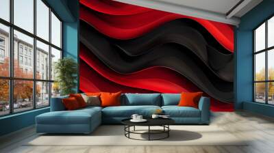 A red and black striped background with a black and red wave. black red waves design, abyssal theme, abstract style. Wallpaper Wall mural