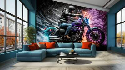 biker on a cool classic motorcycle Wall mural