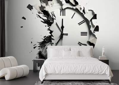 broken clock on a white background Wall mural