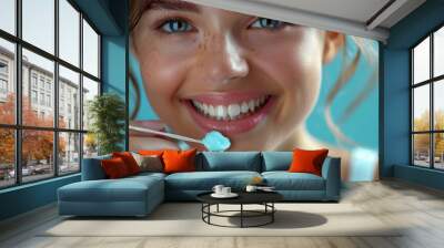 close up of teeth and dental floss Wall mural