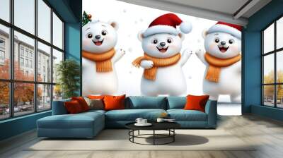 cute Christmas bear characters set Wall mural