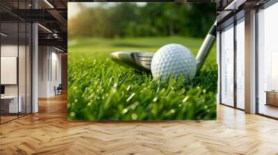 golf club and ball tee on grass field Wall mural