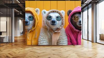 Group of polar bears in colourful outfits Wall mural