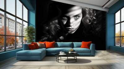 mystery look of the young beautiful woman Wall mural