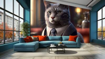 portrait of cat dressed in a formal business suit Wall mural