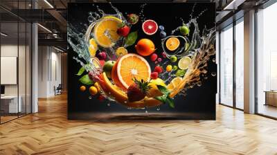 water splash with fruits Wall mural