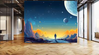 Colorful space background with many planets Wall mural