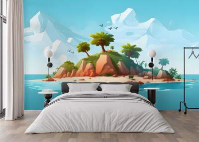 Illustration of small island in the ocean Wall mural