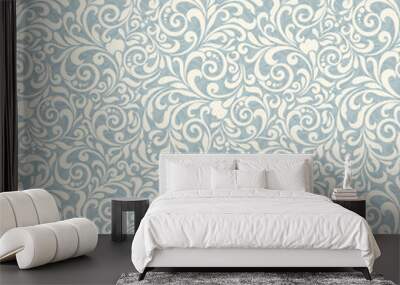 Seamless background of blue color in the style of baroque Wall mural