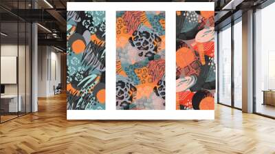 Collection of three vector seamless patterns with hand drawn animal skin ornament. Set of modern trendy endless backgrounds Wall mural