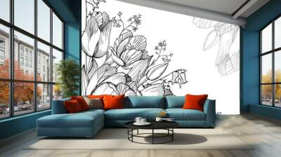 Vector elegance floral background with graphic spring flowers Wall mural