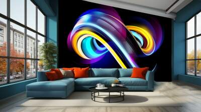 3D Minimal Abstract Background. Neon Liquid Futuristic Shape with Shiny Waves. Modern Colorful Wallpaper. Wall mural