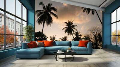 beautiful large tropical palm trees grow on the coast Wall mural