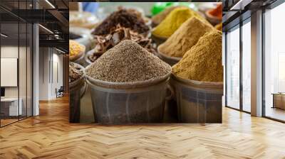 Different types of spices on the market in the city of Mombasa. Kenya Wall mural