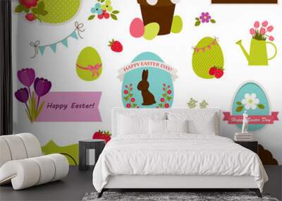 Easter icons, labels, stickers and tags design. Isolated over wh Wall mural