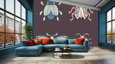 Set of cut out paper bugs. Wall mural