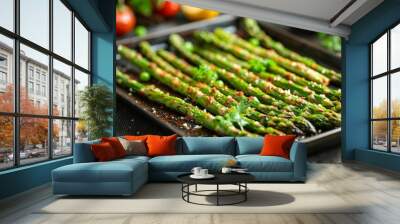 Grilled green asparagus with parmesan cheese Wall mural