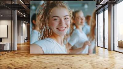 Group of young hip-hop dancers in studio Wall mural