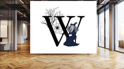 Halloween alphabet with the letter W. Design for greeting cards, holidays, parties and invitations. Drawing for printing on Halloween. Decoration for the interior. Wall mural