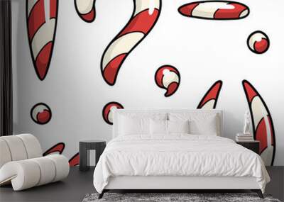 Hand drawn vector set of candy cane punctuation marks isolated on white background Wall mural