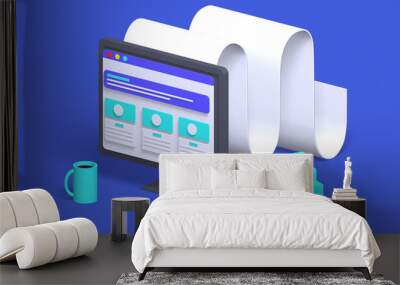 3d render modern computer monitor with tape icon for online. Wall mural