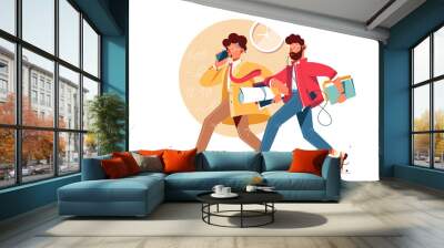 Businessmen go to work, late person using smartphone. Wall mural