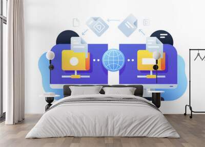 Computer digital file sharing using connection with online app. Wall mural